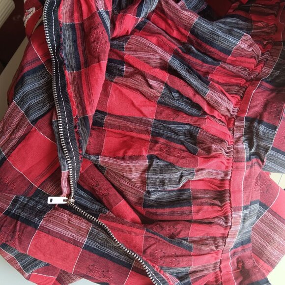 20" 20W Vtg 50s ROCKABILLY COUNTRY COTTON RED PLAID PRINT COTTON SIDE ZIP Skirt - Picture 6 of 6
